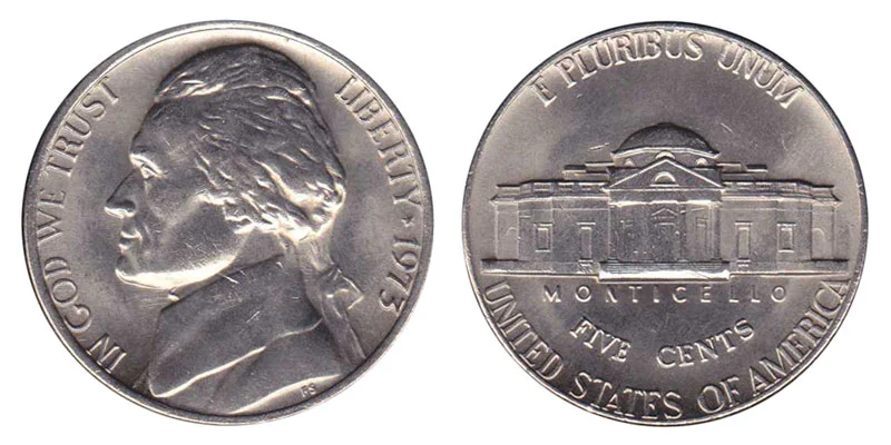1973 nickel Monticello reverse comparison: weak steps (left) vs Full Steps example (right)